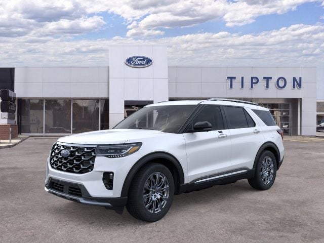 2026 Ford Explorer Platinum in Star White Metallic Tri-Coat — front three-quarter view