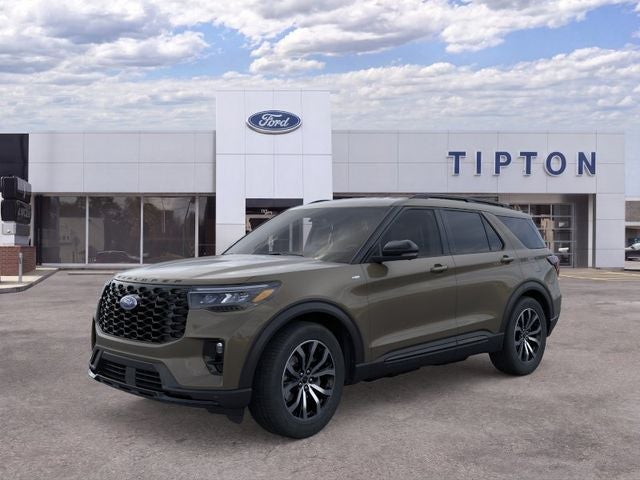 2026 Ford Explorer ST-Line in Marsh Gray — front three-quarter view